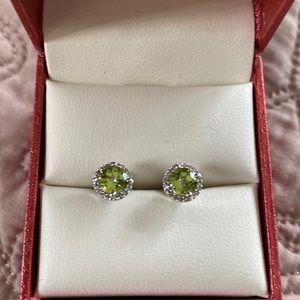Peridot & Diamond Round Stud Earrings